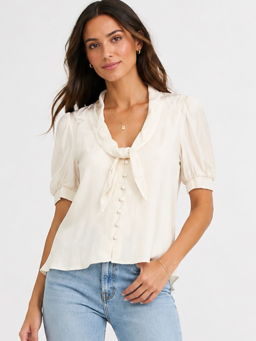 Reformation Cream tie neck blouse NEW